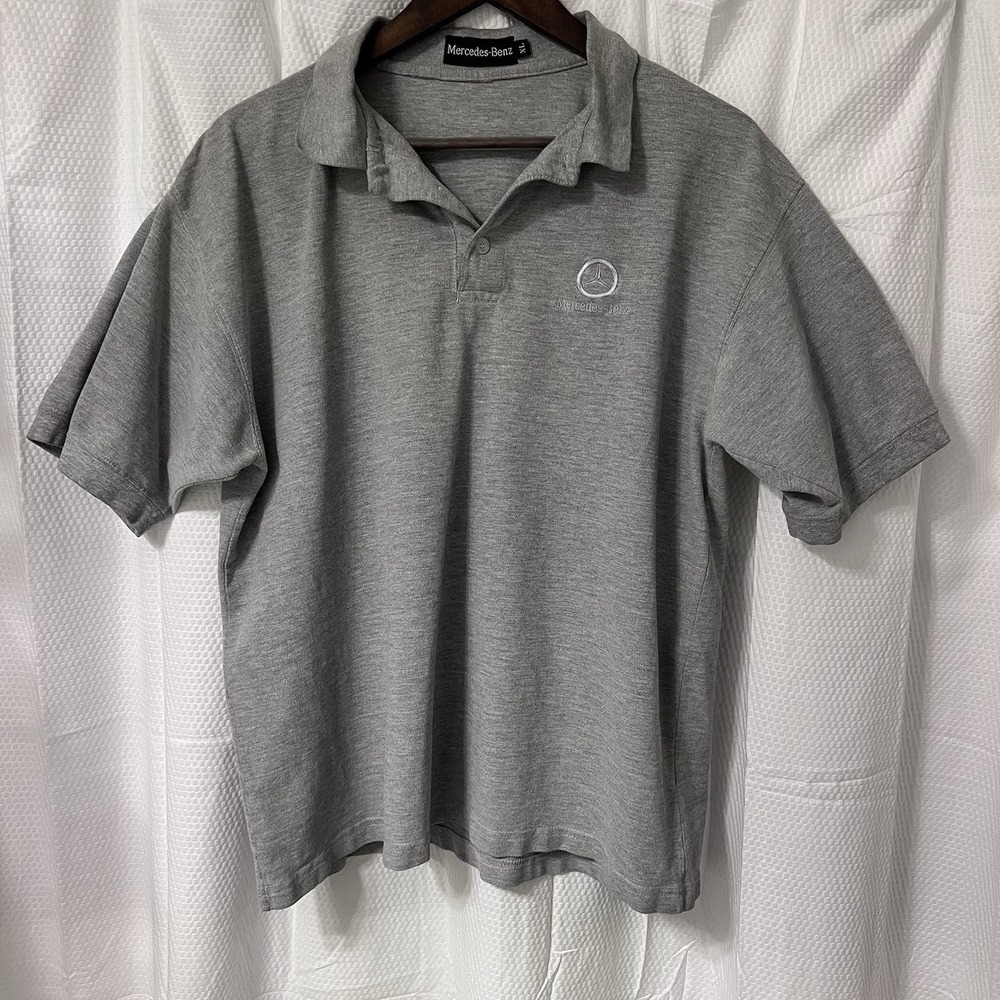 Mercedes Benz Men's 3 Button Polo Shirt XL Gray Short Sleeve Logo - READ